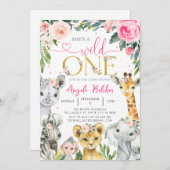 ガールワイルドワンジャングルアニマルズ招待状 招待状 (正面/裏面)