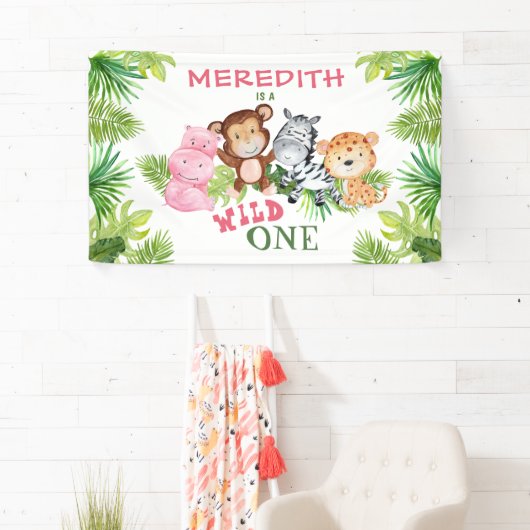 ガールワイルドワンジャングルサファリ1st第1誕生日 横断幕 (インサイチュ)