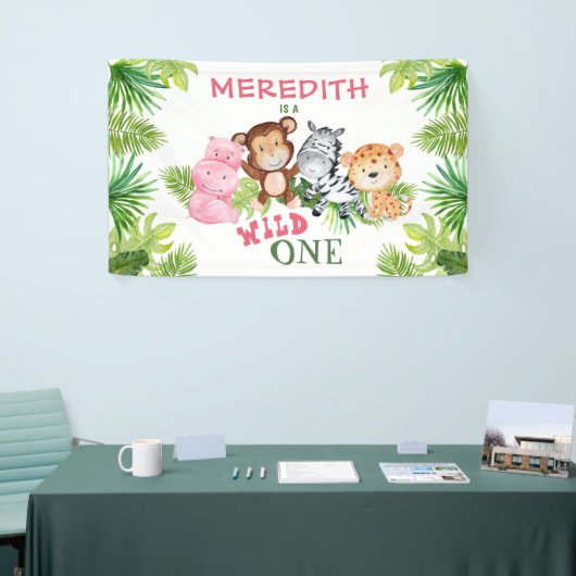 ガールワイルドワンジャングルサファリ1st第1誕生日 横断幕 (トレードショー)