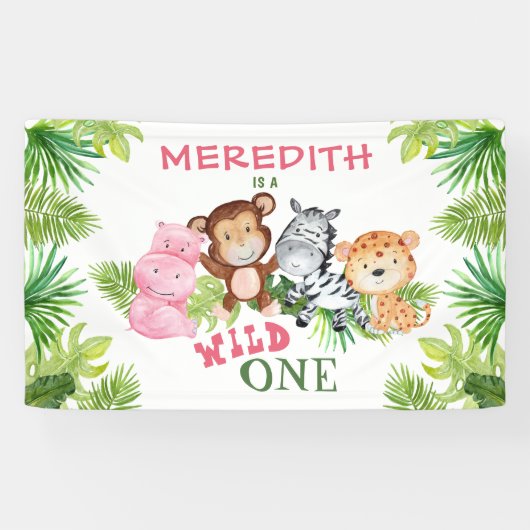 ガールワイルドワンジャングルサファリ1st第1誕生日 横断幕 (横)