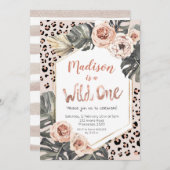 ガールワイルドワンヒョウ印刷誕生日 招待状 (正面/裏面)