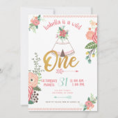 ガールワイルドワンボホトライバルファースト誕生日招待状 招待状 (正面)