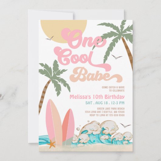 ガールワンベクールーサーフィン1st誕生日パーティー 招待状 (正面)