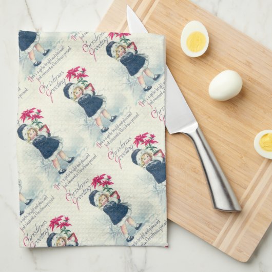 ガールヴィンテージビクトリアンクリスマスキッチンタオル キッチンタオル (四つ折り)