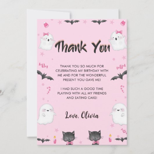 ガール不気味ハロウィーン誕生日パーティー サンキューカード (正面)