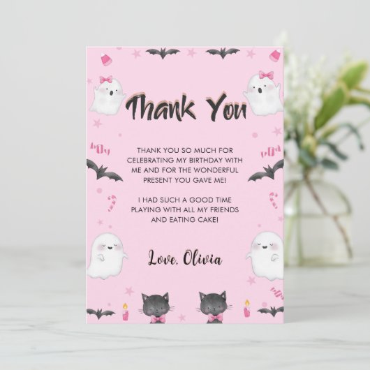 ガール不気味ハロウィーン誕生日パーティー サンキューカード (スタンド正面)