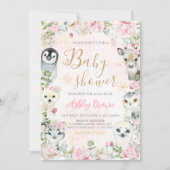 ガール冬の北極動物の赤ちゃんシャワー 招待状 (正面)