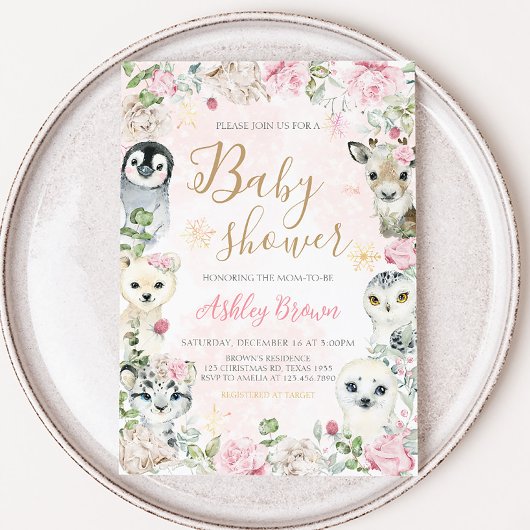 ガール冬の北極動物の赤ちゃんシャワー 招待状