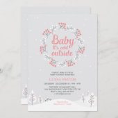 ガール冬ワンダーランド赤ちゃんシャワー、散水カード 招待状 (正面/裏面)
