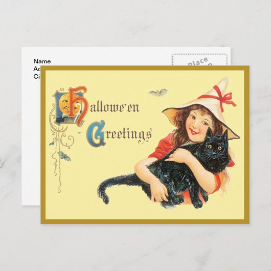 ガール及び猫ヴィンテージ葉書 ポストカード (正面/裏面)