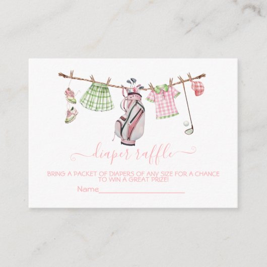 ガール名門私立校風のゴルフ物干しおむつラッフルカード エンクロージャーカード (正面)