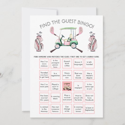 ガール名門私立校風のゴルフFind the Guest BINGO 招待状 (正面)