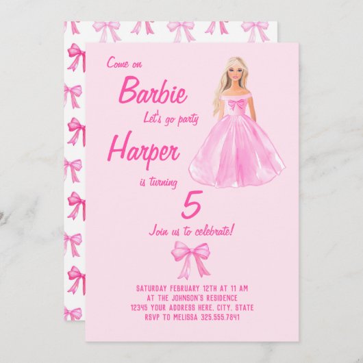 ガール名門私立校風のドール誕生日コケット 招待状 (正面/裏面)