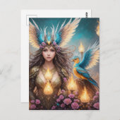 ガール威厳のあるフェニックスバードオイル塗装、3d、 ポストカード (正面/裏面)