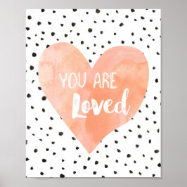 ガール子供部屋デコールウォーターカラーピーチハート ポスター