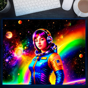 ガール宇宙飛行士宇宙スターカラフル銀河系アート ポスター