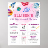 ガール宇宙飛行士宇宙ファースト誕生日マイルストーン ポスター (正面)