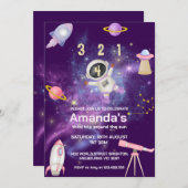 ガール宇宙飛行士宇宙誕生日 招待状 (正面/裏面)