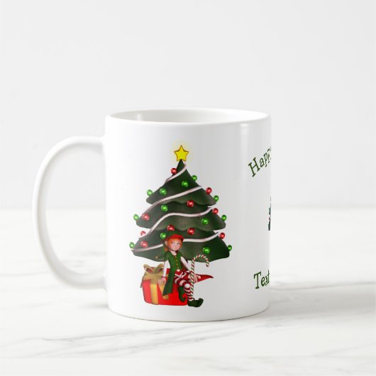 ガール小妖精や小人クリスマスツリーパーソナライズされたホリデイ コーヒーマグカップ (左)