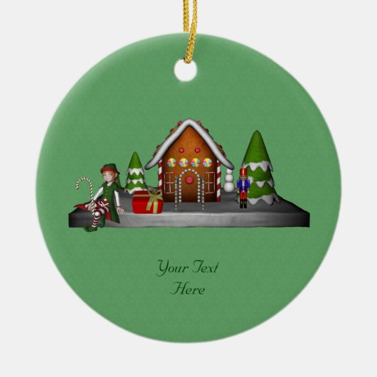 ガール小妖精や小人ジンガーブレッドハウスホリデイオーナメント セラミックオーナメント (正面)