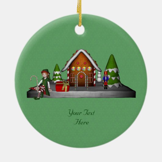 ガール小妖精や小人ジンガーブレッドハウスホリデイオーナメント セラミックオーナメント (裏面)