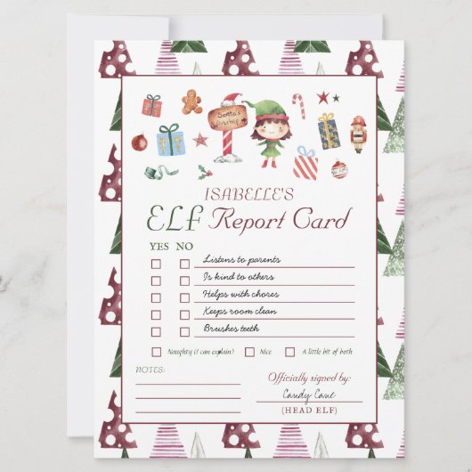 ガール小妖精や小人 |キッズクリスマス小妖精や小人レポートカード 招待状 (正面)