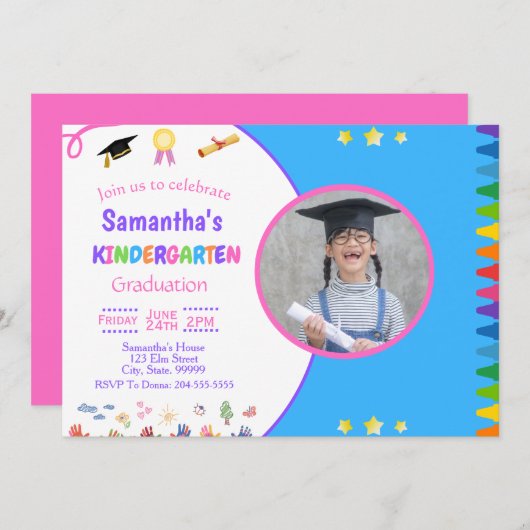 ガール幼稚園卒業パーティー招待状 招待状 (正面/裏面)