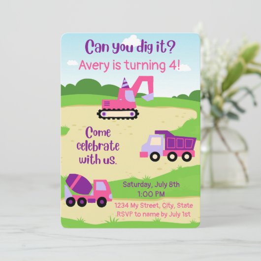 ガール建築誕生日招待状 招待状 (スタンド正面)