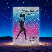 ガール応援ピンクパープルブルーグリッターグラデーション誕生日 招待状