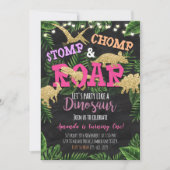 ガール恐竜トロピカル誕生日招待状 招待状 (正面)