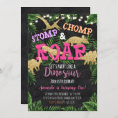 ガール恐竜トロピカル誕生日招待状 招待状 (正面/裏面)