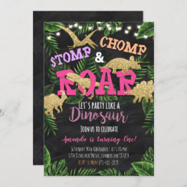ガール恐竜トロピカル誕生日招待状 招待状