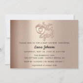 ガール新生児シャワーバラ金ゴールドハート足 招待状 (正面)