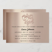 ガール新生児シャワーバラ金ゴールドハート足 招待状 (正面/裏面)