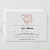 ガール新生児バラグレーバルーンハート足 招待状 (正面)