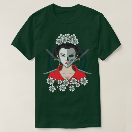 ガール日本のサムライヴィンテージサムライ猫芸者A Tシャツ (デザイン正面)