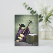ガール日本のミュージシャン三味線ヴィンテージ ポストカード (スタンド正面)