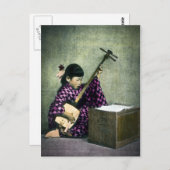ガール日本のミュージシャン三味線ヴィンテージ ポストカード (正面/裏面)