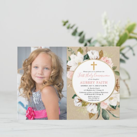 ガール最初の聖体拝領写真の招待 招待状 (スタンド正面)