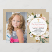 ガール最初の聖体拝領写真の招待 招待状 (正面/裏面)