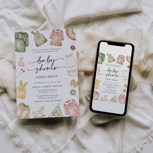 ガール服ベビーシャワー招待状 招待状