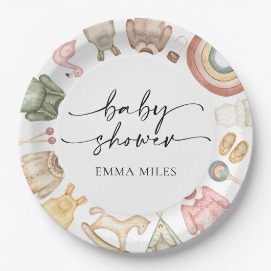 ガール服ベビーシャワー紙プレート ペーパープレート (正面)