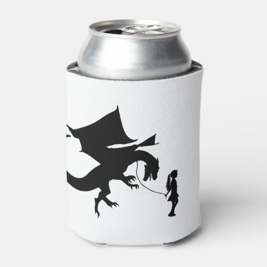 ガール歩く彼女のペットおもしろいドラゴンガギフトアイディア 缶クーラー (缶正面)