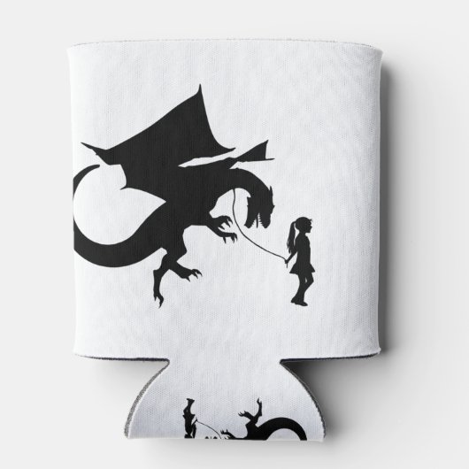 ガール歩く彼女のペットおもしろいドラゴンガギフトアイディア 缶クーラー (裏面)