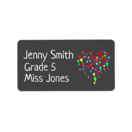 ガール水色ハート名スクールブックラベル ラベル