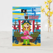 ガール海賊船シーン5th誕生日カード カード (黄色い花)