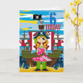 ガール海賊船シーン6誕生日カード カード (黄色い花)