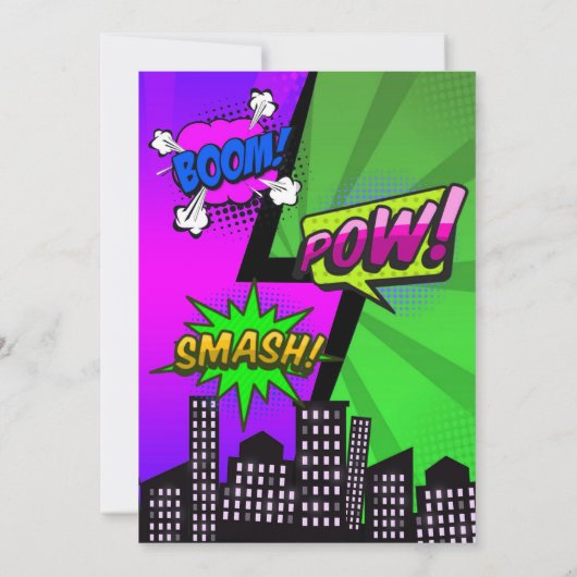 ガール漫画ブックスーパーヒーロー誕生日招待状 招待状 (裏面)