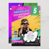 ガール漫画ブックスーパーヒーロー誕生日招待状 招待状 (正面/裏面)