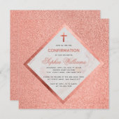 ガール確認ピンクローズ金ゴールドマーブルクロス 招待状 (正面/裏面)